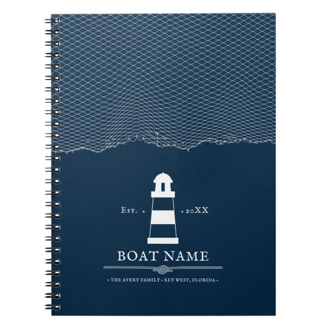 Caderno Espiral Barco de Farol Personalizado Azul Náutico (Frente)