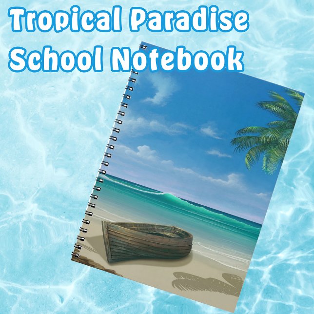 Caderno Espiral Barco de Paraíso de Praia Tropical (Tropical Paradise School Notebooks. Keep summer with you all school year long.)