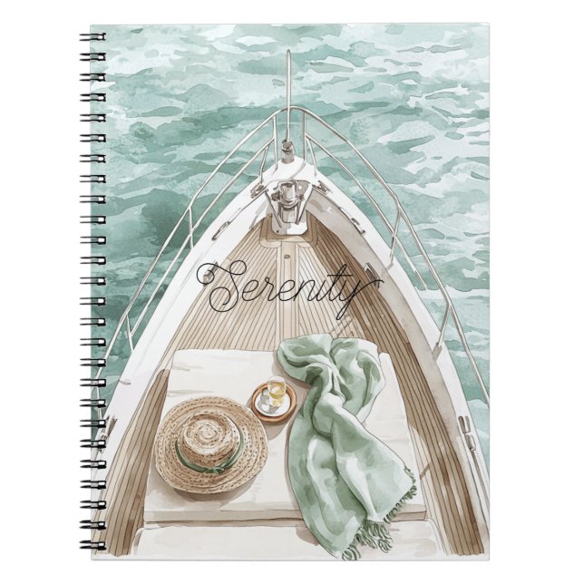 Caderno Espiral Barco Oceano Calmo Serenidade (Frente)