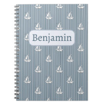 Barcos à vela & Nome Personalizado em Listras Azui