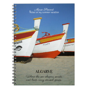 Caderno Espiral Barcos de Pesca na Foto de Praia de Algarve