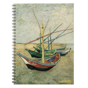 Caderno Espiral Barcos de pesca na praia por Vincent van Gogh