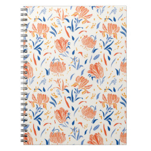 Caderno Espiral Barroco de linocução botânica: fundo floral sem co