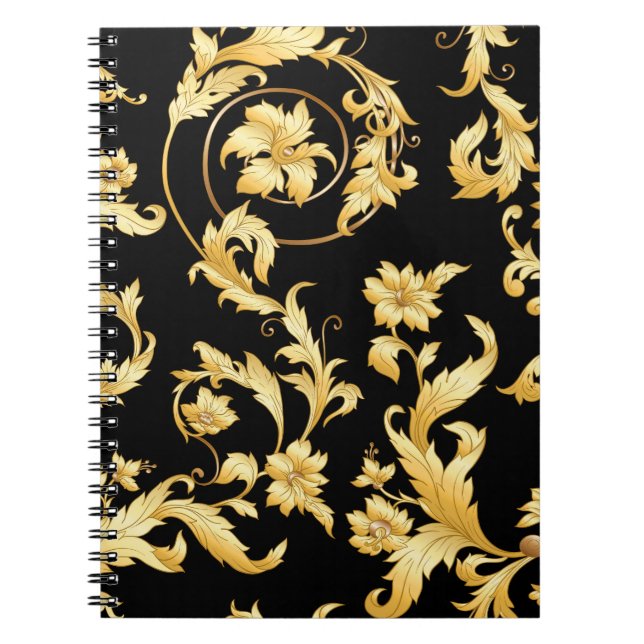 Caderno Espiral Barroco Rococo, Padrão Floral Vitoriano. (Frente)