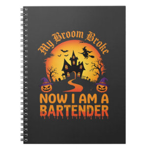 Caderno Espiral Bartender de Halloween Casa Assombrada Bruxa Abóbo