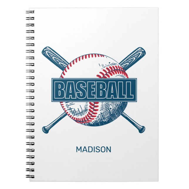 Caderno Espiral Baseball de nome personalizado (Frente)