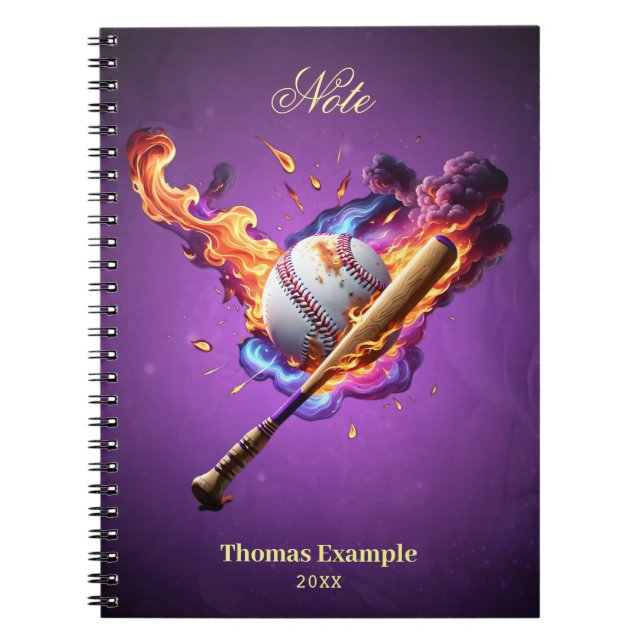 Caderno Espiral Baseball no Fogo. (Frente)