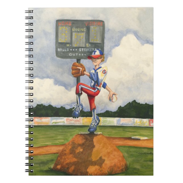 Caderno Espiral Baseball Pitcher sobre monte por Jay Throckmorton (Frente)