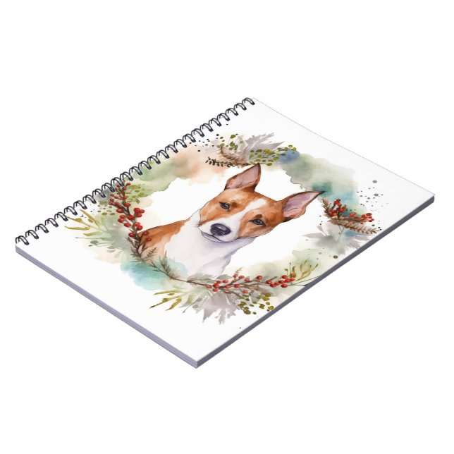 Caderno Espiral Basenji Christmas Wreath Festivo Pup (Left Side)