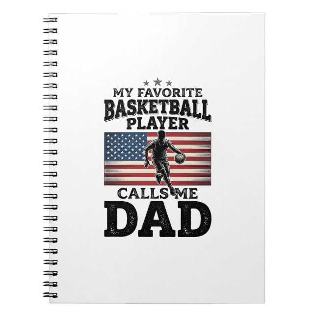 Caderno Espiral Basketball Dad Patriotic Vintage Engraving T-Shirt (Frente)
