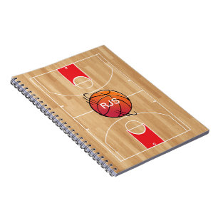 Caderno Espiral Basquete Monograma no campo de basquetebol