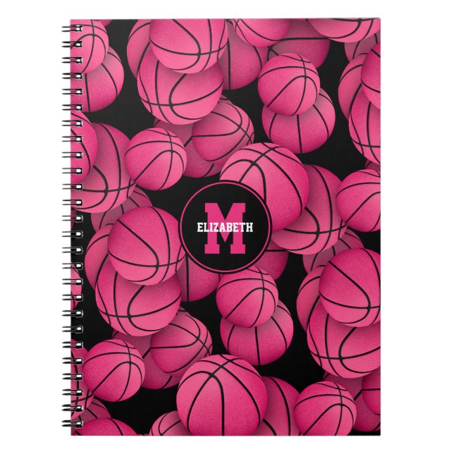 Caderno Espiral basquete personalizado preto rosa-quente (Frente)
