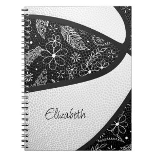 Caderno Espiral Basquete preto e branco penas paislies boho