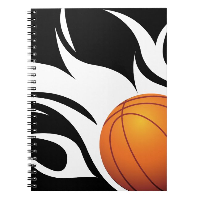 Caderno Espiral Basquetebol flamejante preto e branco (Frente)