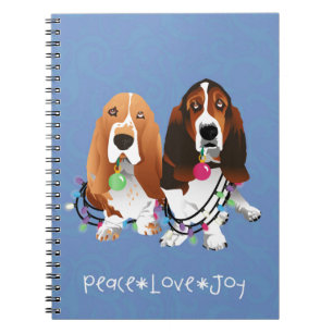 Caderno Espiral Basset Hound Peace Love Joy Design de Natal