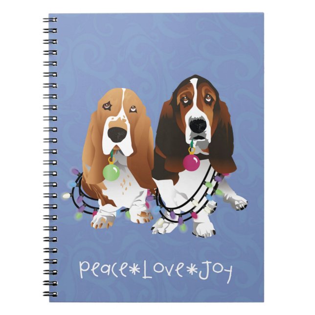 Caderno Espiral Basset Hound Peace Love Joy Design de Natal (Frente)