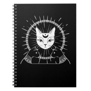 Caderno Espiral Bastet Antigo Egito Crescente Gato Gótico Lua