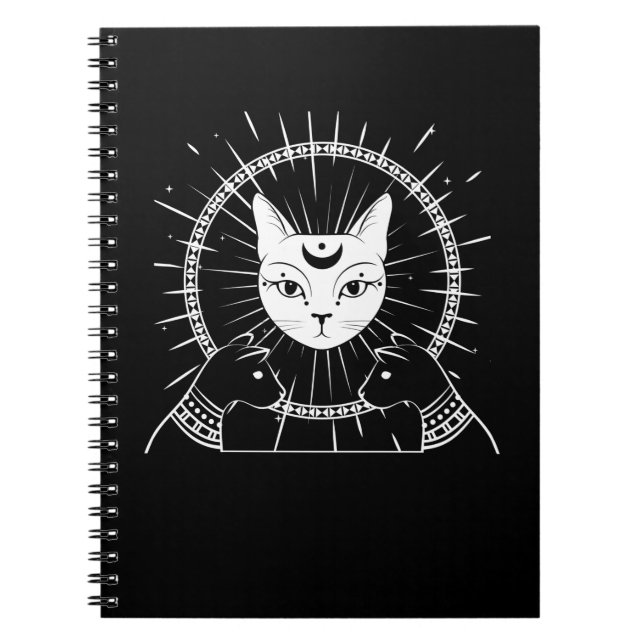 Caderno Espiral Bastet Antigo Egito Crescente Gato Gótico Lua (Frente)