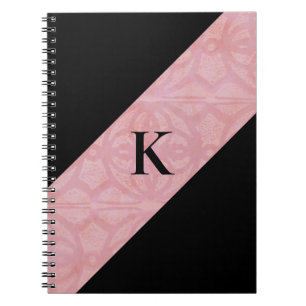 Caderno Espiral Batata Rosa-Flor-Cerejeira e Monograma-Preto