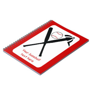 Caderno Espiral Baterias cruzadas de baseball e boné preto, vermel