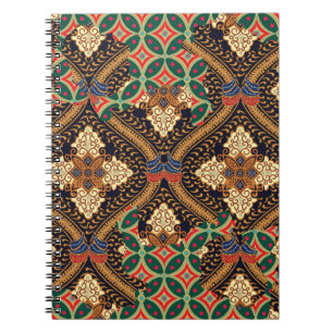 Caderno Espiral Batik indonésio baseado em plantas: Padrões distin