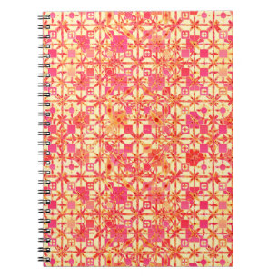 Caderno Espiral Batik tribal - laranja, cor-de-rosa coral e fúcsi