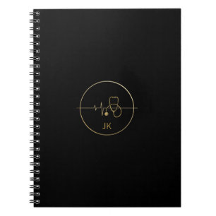 Caderno Espiral Batimento cardíaco Dourado de Monograma