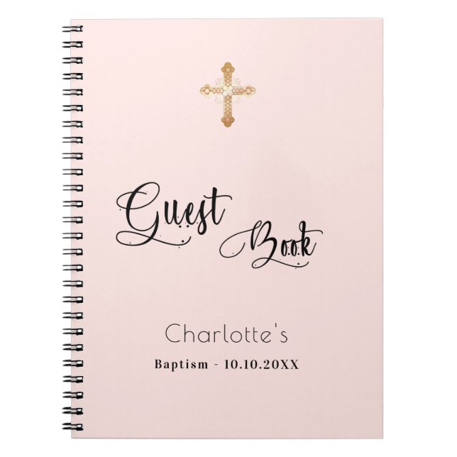 Caderno Espiral Batismo do livro convidado blush rosa gold girl sc (Frente)