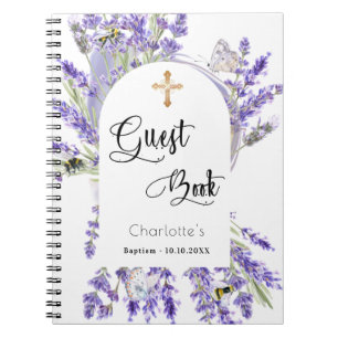Caderno Espiral Batismo do livro convidado florais violetas de lav