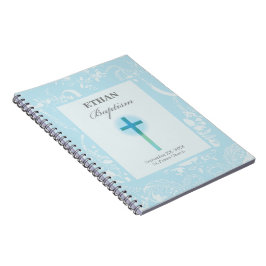 Caderno Espiral Batismo do Menino com Renda Azul