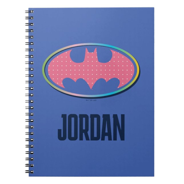 Caderno Espiral Batman | Logotipo de Bolinhas rosa (Frente)