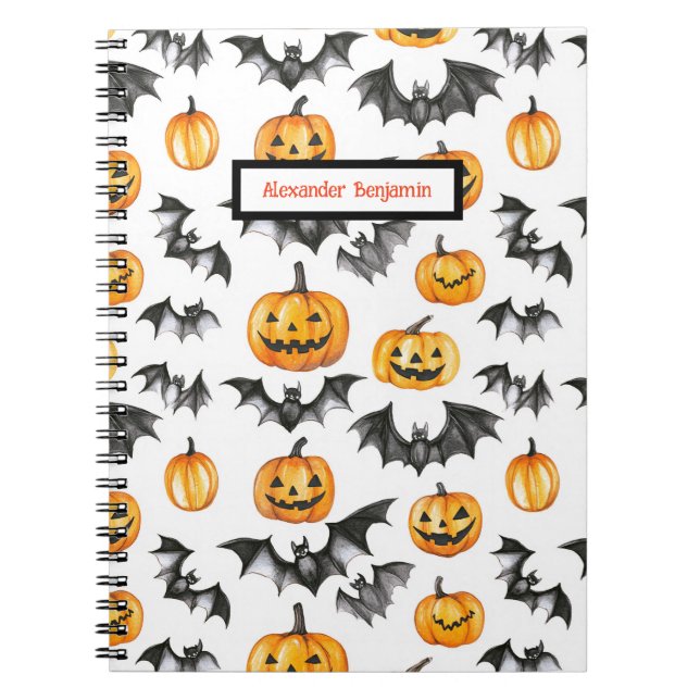 Caderno Espiral Bats de Abóbora de Halloween (Frente)
