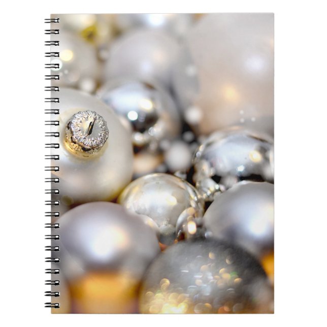 Caderno Espiral Baubles Decor de Prata de Natal (Frente)