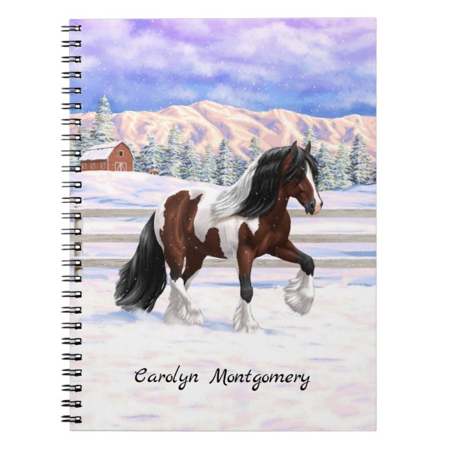 Caderno Espiral Bay Pinto Brown Skewbald Gypsy Vanner Tinker Horse (Frente)