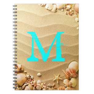 Caderno Espiral Beach Seashells Hawaii Monograma Livro de Notas In