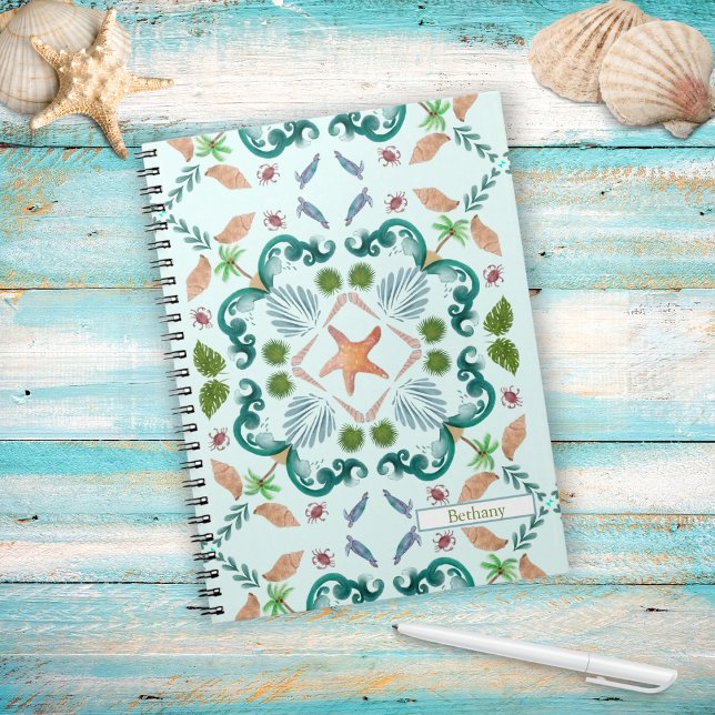 Caderno Espiral Beach Seashells Sea Life Com Nome (Criador carregado)