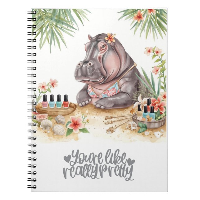 Caderno Espiral Beach Spa Hippo in Bikini Manicure Coastal Beauty (Frente)