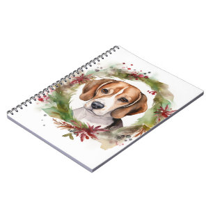 Caderno Espiral Beagle Christmas Wreath Festivo Pup