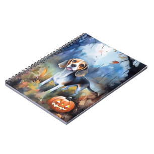 Caderno Espiral Beagle de Halloween com Abóboras Assustador