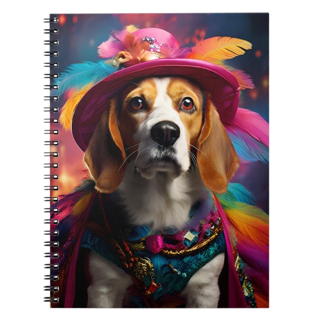 Caderno Espiral Beagle em um chapéu de penas (Frente)