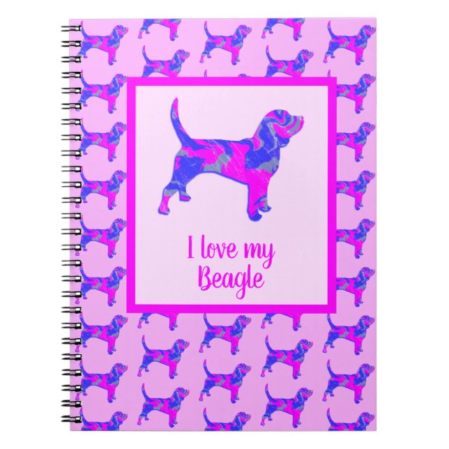 Caderno Espiral Beagle Hounds Cachorro-rosa e azul-silhueta (Frente)