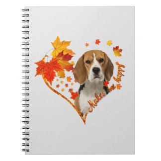 Caderno Espiral Beagle Me Faz Feliz Queda De Folhas Cardíacas