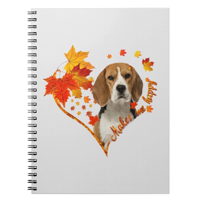 Caderno Espiral Beagle Me Faz Feliz Queda De Folhas Cardíacas (Frente)