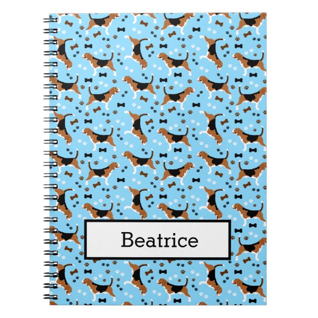 Caderno Espiral Beagles Hound Dog Paw Print Blue (Frente)