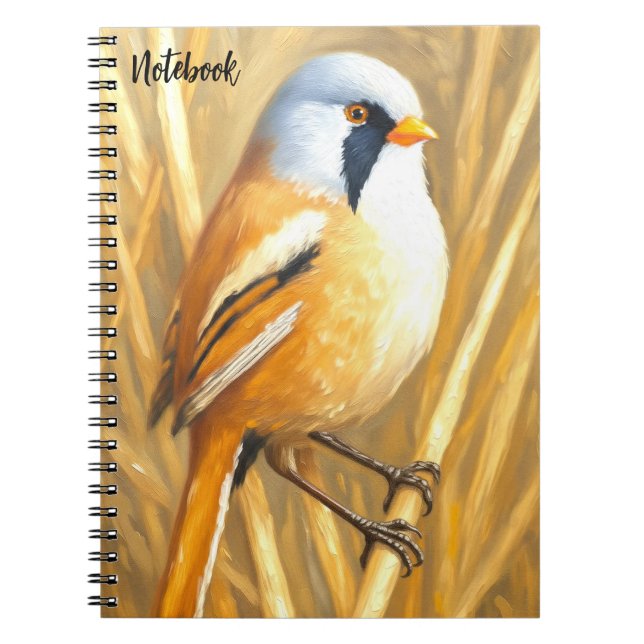 Caderno Espiral Bearded Reedling Bird Art Notebook | Wildlife Jour (Frente)