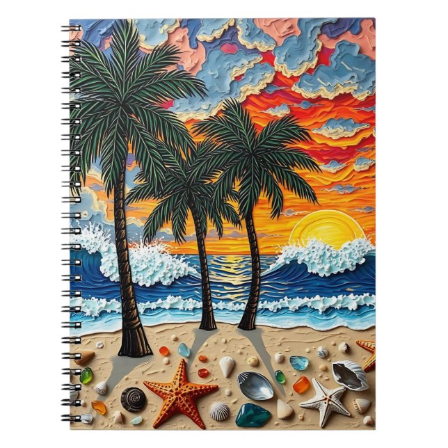 Caderno Espiral Beautiful Beach Scene with Palm Trees (Frente)
