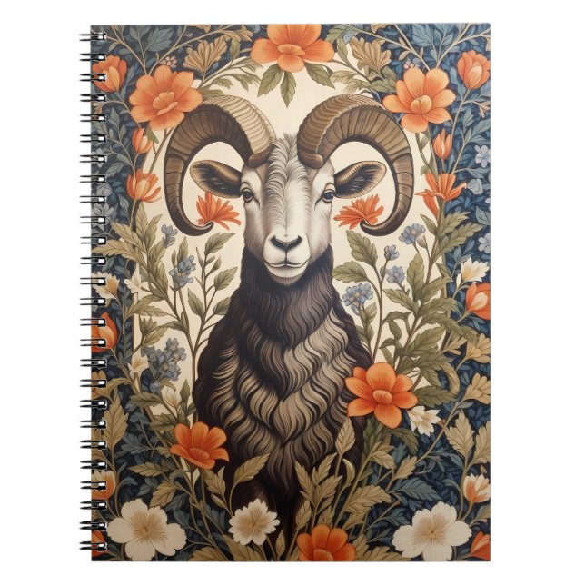 Caderno Espiral Beautiful Big Horn Sheep William Morris Inspired (Frente)
