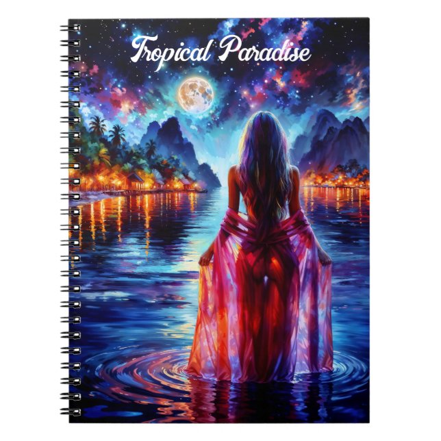 Caderno Espiral Beautiful girl watching glowing night water (Frente)