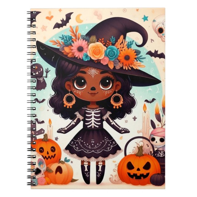 Caderno Espiral Beautiful little witch halloween party (Frente)