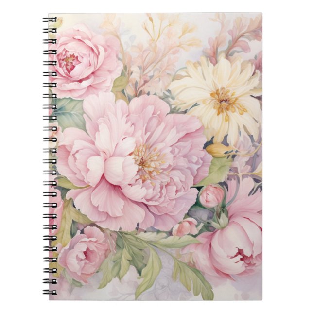 Caderno Espiral Beautiful pink peonies (Frente)
